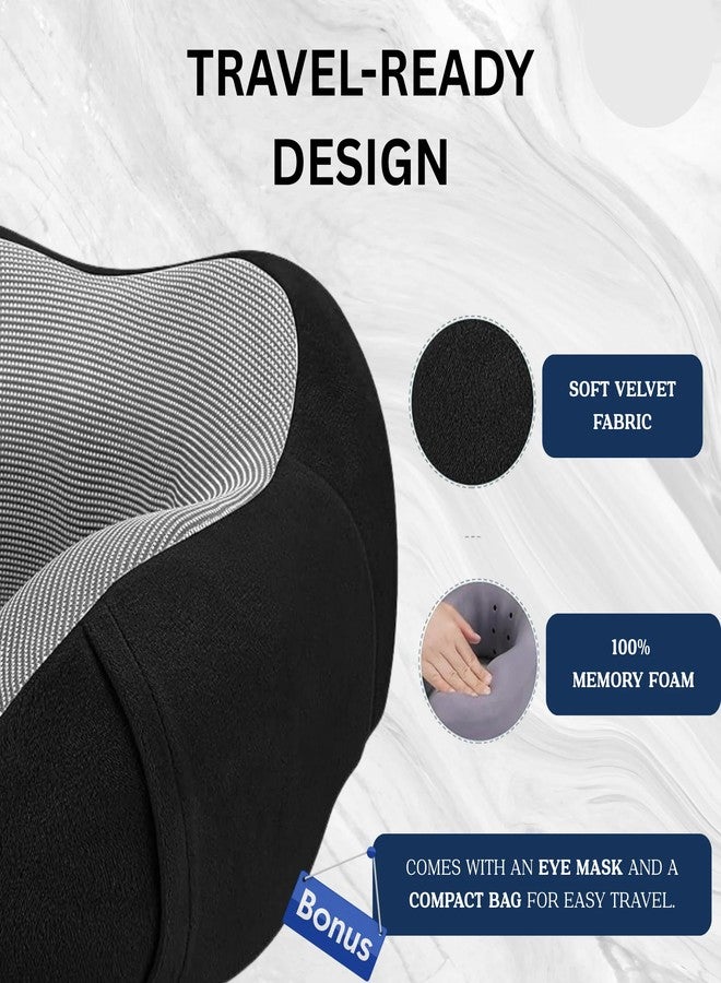 kossto Memory Foam Travel Pillow for Neck Pain Relief, Includes Eye Mask & Noise Isolating Ear Plugs, Portable Combo for Men & Women, Ideal for Long Flights & Road Trips | Velvet Black - Image 4